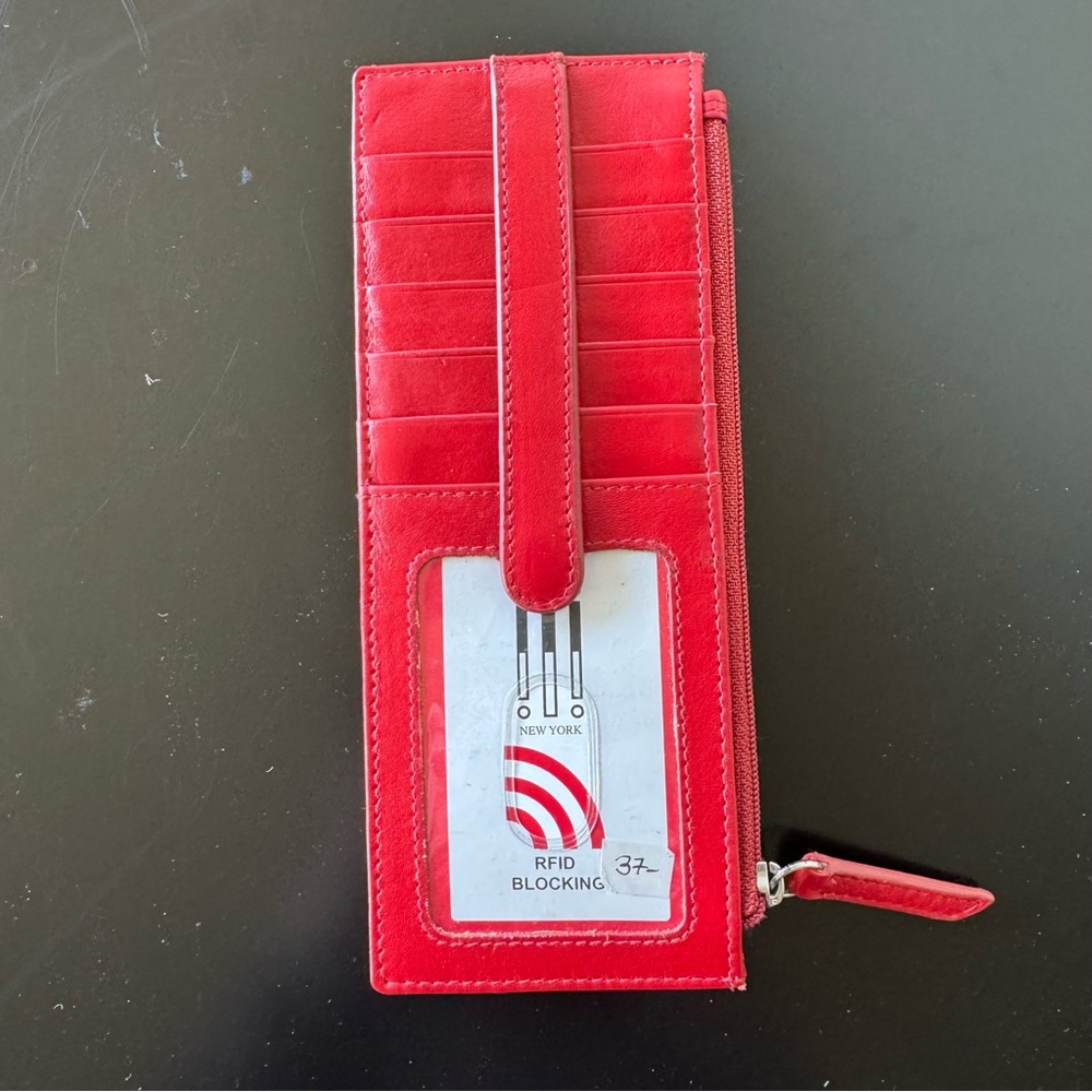 NWT Leather New York Red RFID Blocking Wallet card holder with zipper coin purse - Picture 2 of 9